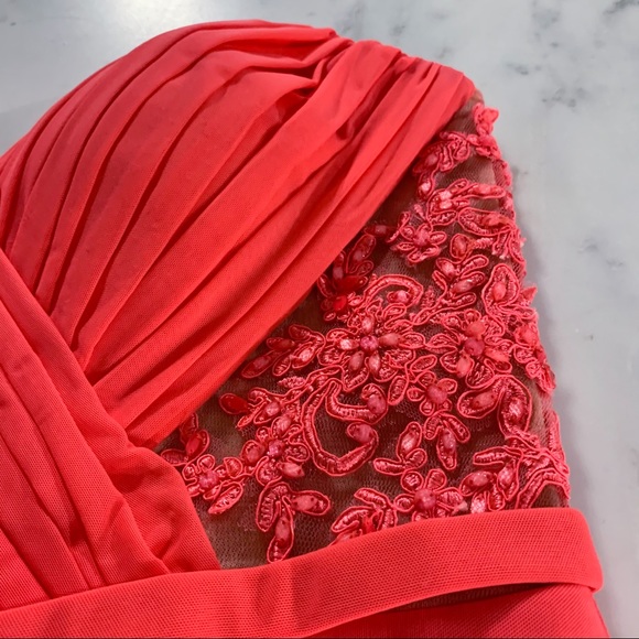 La Femme Coral Pink Evening Gown Prom Dress - Picture 12 of 16